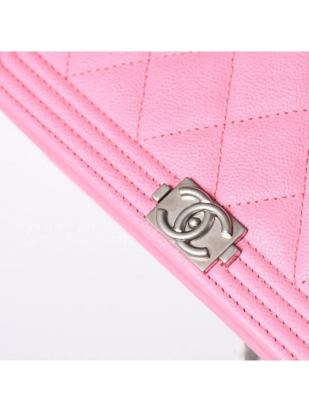 Chanel Boy Chain Wallet CC Logo Caviar Leather Pink Shoulder Bag